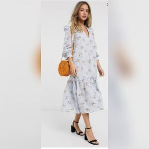 Asos trapeze midi smock dress in ditsy floral print broderie